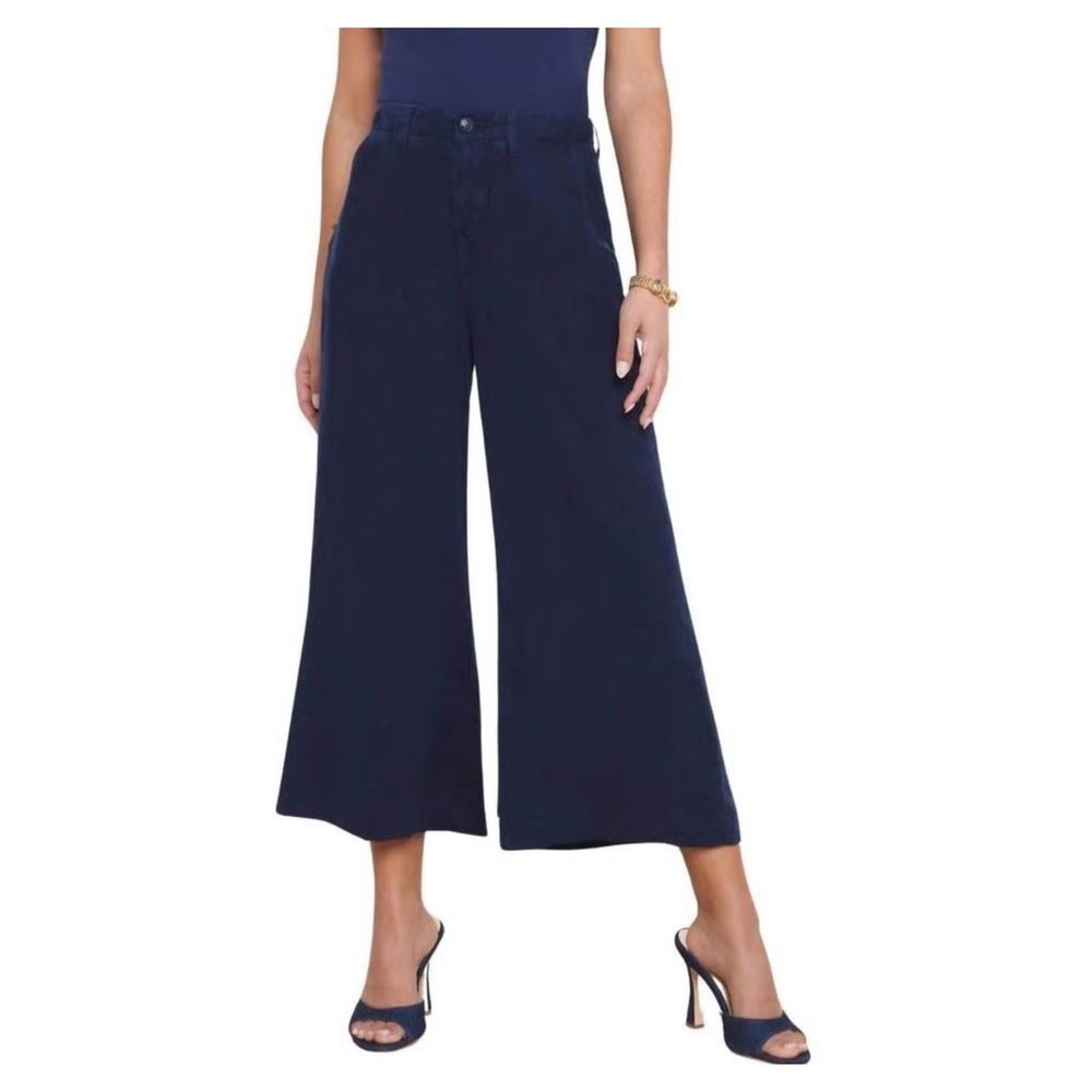 L'AGENCE Henderson Navy Blue Linen Wide Leg Crop High Rise Pants 26 2791FLI yy